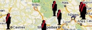 2010 : la carte des accidents mortels en Languedoc-Roussillon 
(mise  jour le 16.07.10)